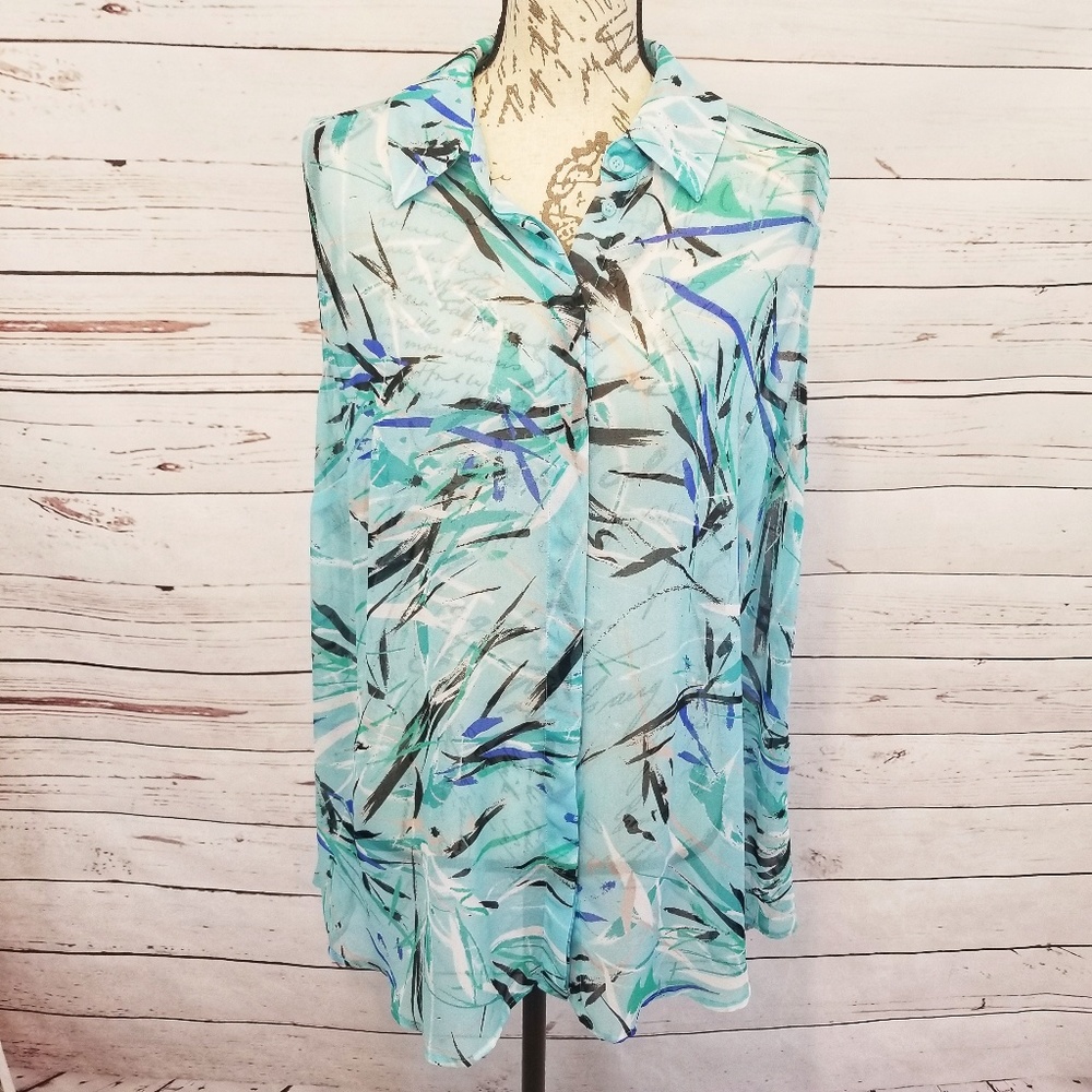 Lane Bryant Sheer Sleeveless Button Down Blouse 22